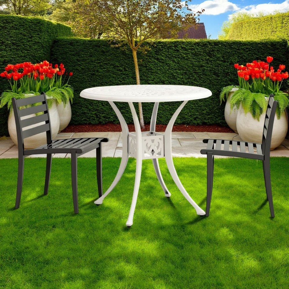 Patio Breakfast Table, 31" Square Top, Lattice Design White Aluminium