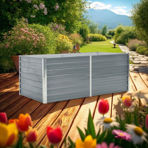 Raised Garden Flower Bed, 32 x 63 Galvanized Steel Gray, Rectangular