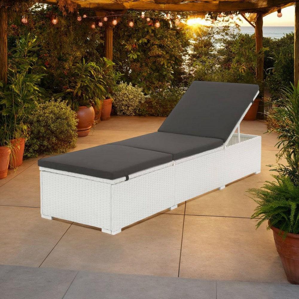 Nino Outdoor Chaise Lounger Sunbed, Black Cushion, White Poly Rattan