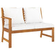 Patio Bench w White Cushions, Slatted Brown Solid Acacia Wood, 45"