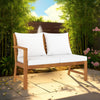 Patio Bench w White Cushions, Slatted Brown Solid Acacia Wood, 45"