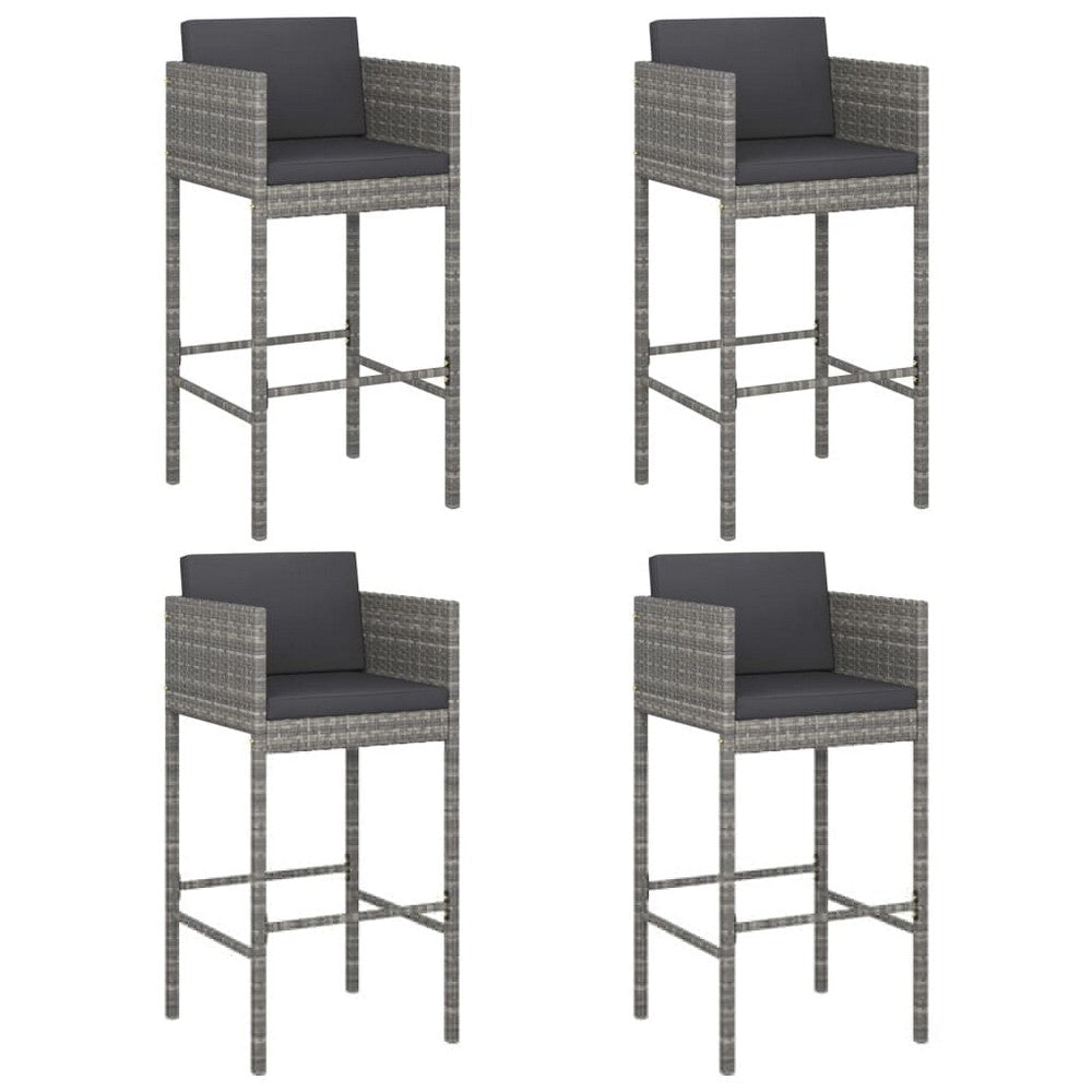 Lexy Outdoor Barstool Chairs Set of 4, Black Fabric and Gray Rattan