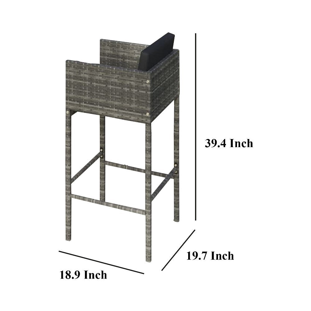 Lexy Outdoor Barstool Chairs Set of 4 Black Fabric and Gray Rattan BM325829
