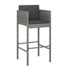 Lexy Outdoor Barstool Chairs Set of 4, Black Fabric and Gray Rattan