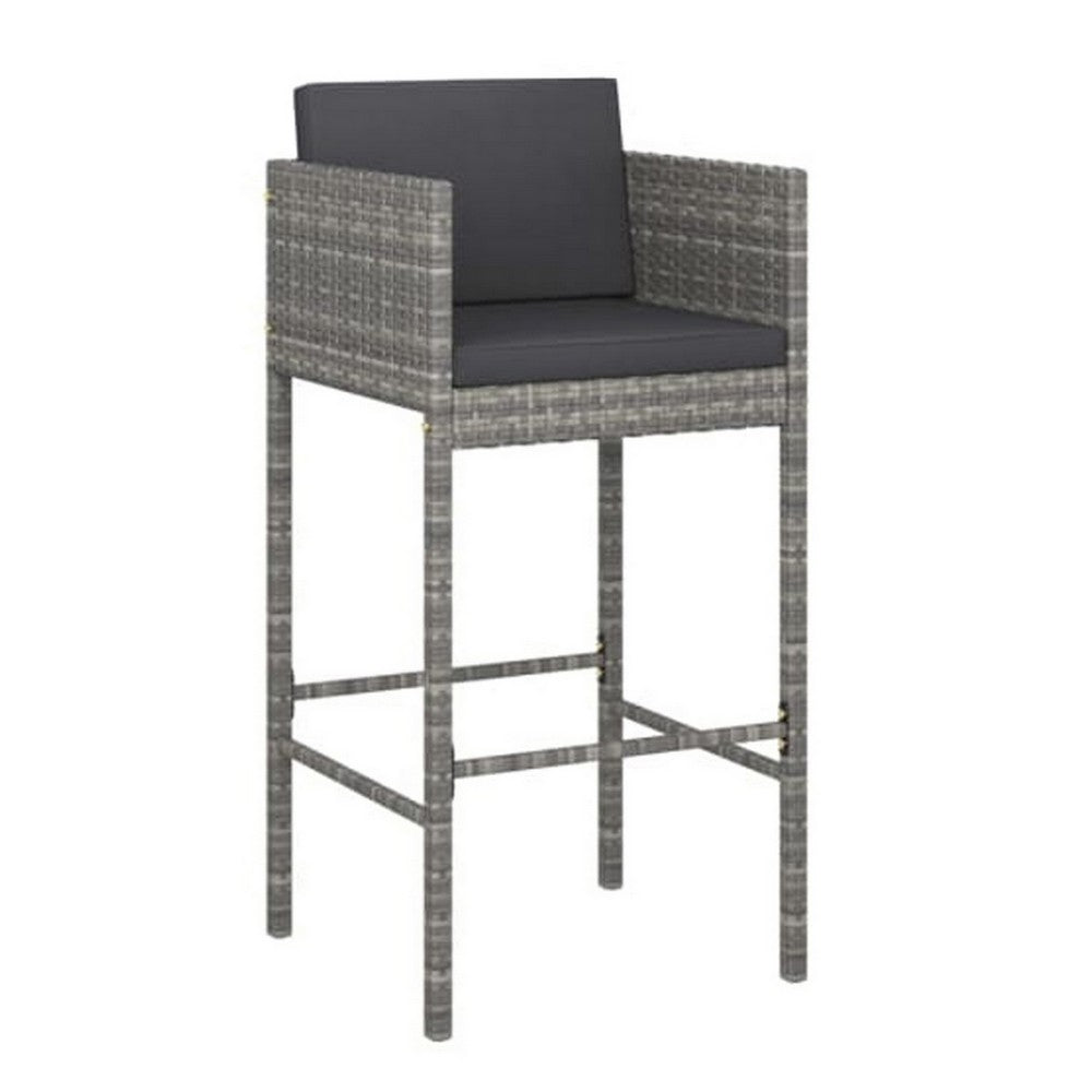 Lexy Outdoor Barstool Chairs Set of 4, Black Fabric and Gray Rattan