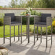 Lexy Outdoor Barstool Chairs Set of 4, Black Fabric and Gray Rattan