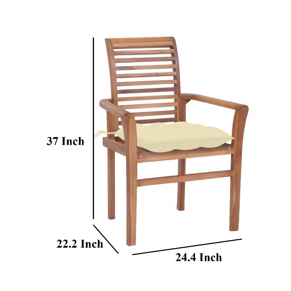 Lima Outdoor Dining Chair Set of 4 Brown Teak Wood Cream Fabric BM325831