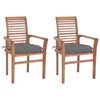 Lima Outdoor Dining Chair Set of 2, Brown Teak Wood, Gray Fabric