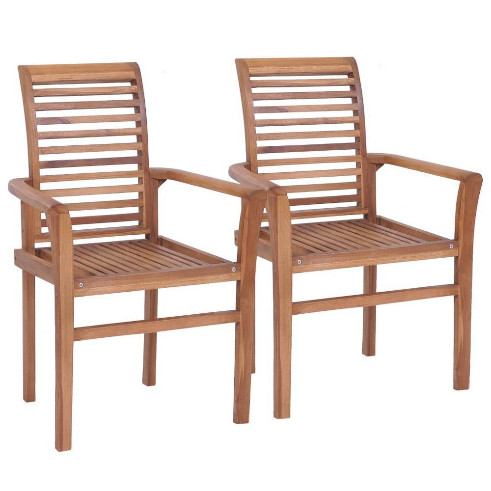 Lima Outdoor Dining Chair Set of 2 Brown Teak Wood Gray Fabric BM325832