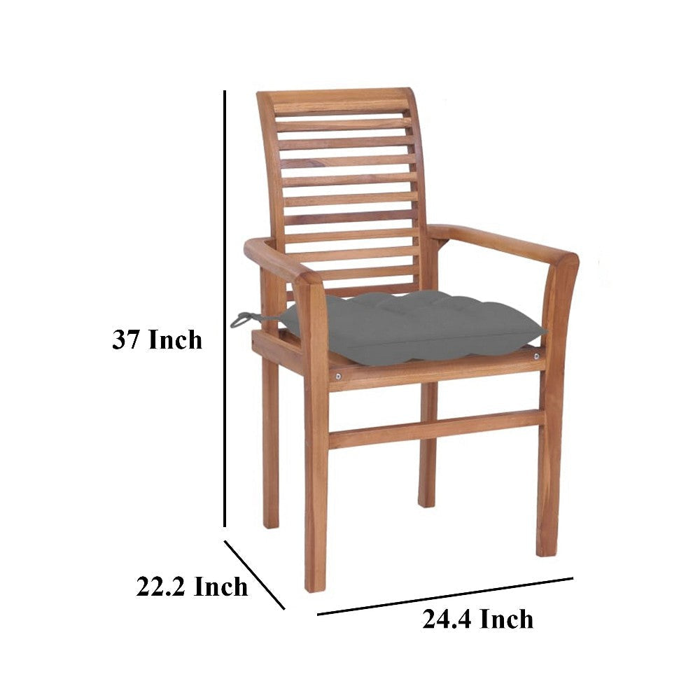 Lima Outdoor Dining Chair Set of 2 Brown Teak Wood Gray Fabric BM325832