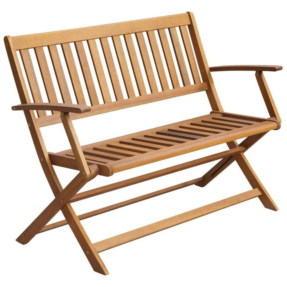 Jenny Outdoor Bench, 47 Inch, Brown Acacia Wood, Folding X Cross Legs