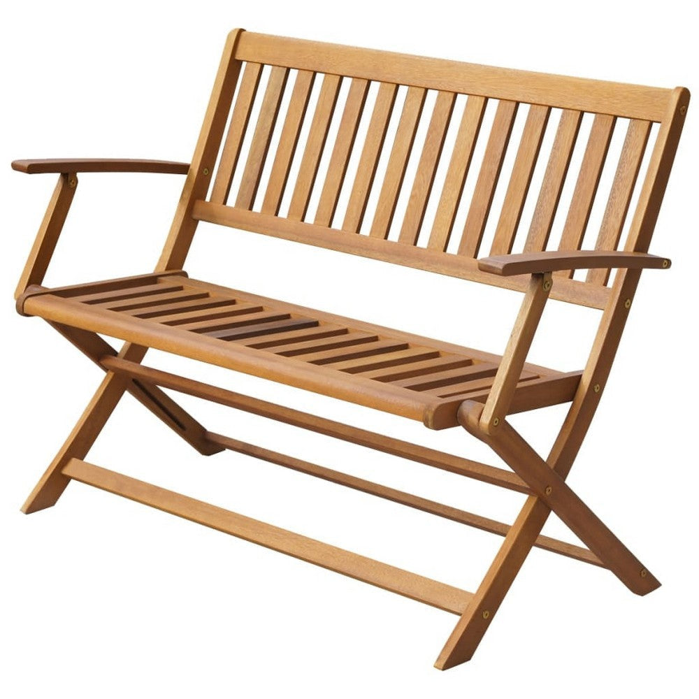 Jenny Outdoor Bench 47 Inch Brown Acacia Wood Folding X Cross Legs BM325834