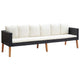 3 Seater Outdoor Sofa with White Fabric Cushions, Black Rattan 86 Inch