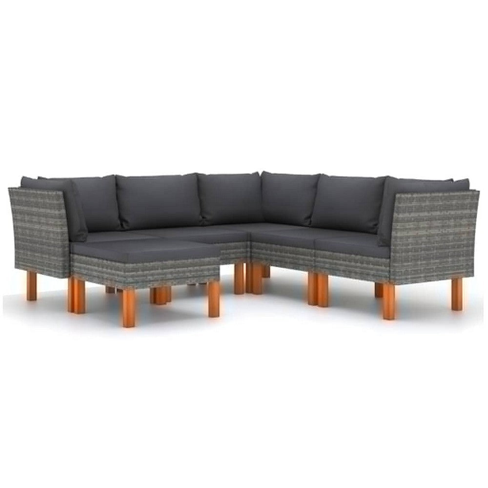 Casey Outdoor 6pc Modular Lounge Sofa Set Gray Rattan Solid Wood BM325838