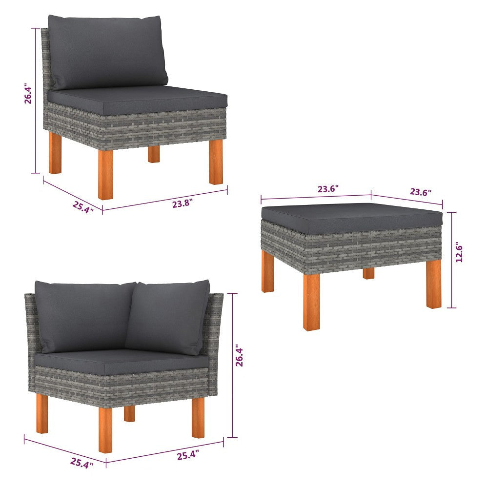Casey Outdoor 6pc Modular Lounge Sofa Set Gray Rattan Solid Wood BM325838
