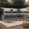 Casey Outdoor 6pc Modular Lounge Sofa Set, Gray Rattan, Solid Wood