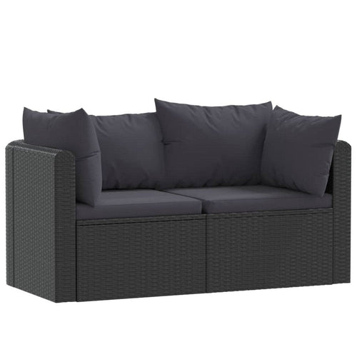 2pc Outdoor Modular Loveseat Set, Black Cushions, Poly Rattan, Steel
