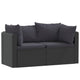 2pc Outdoor Modular Loveseat Set, Black Cushions, Poly Rattan, Steel