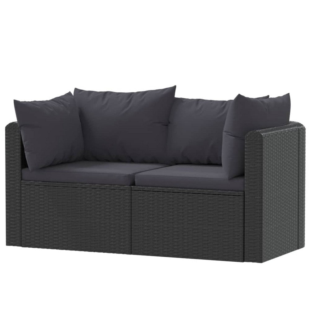 2pc Outdoor Modular Loveseat Set Black Cushions Poly Rattan Steel BM325839