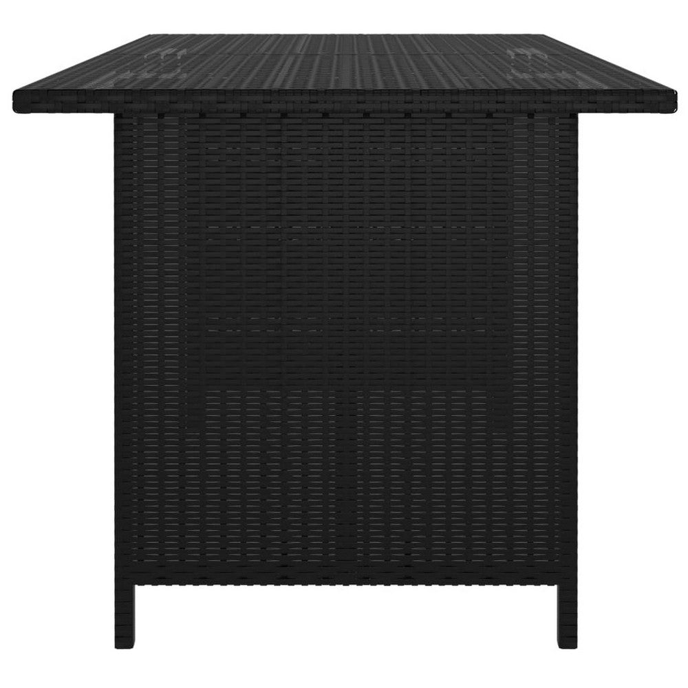 Outdoor Dining Table, Rectangular 43 Inch, Black Rattan, Steel Frame