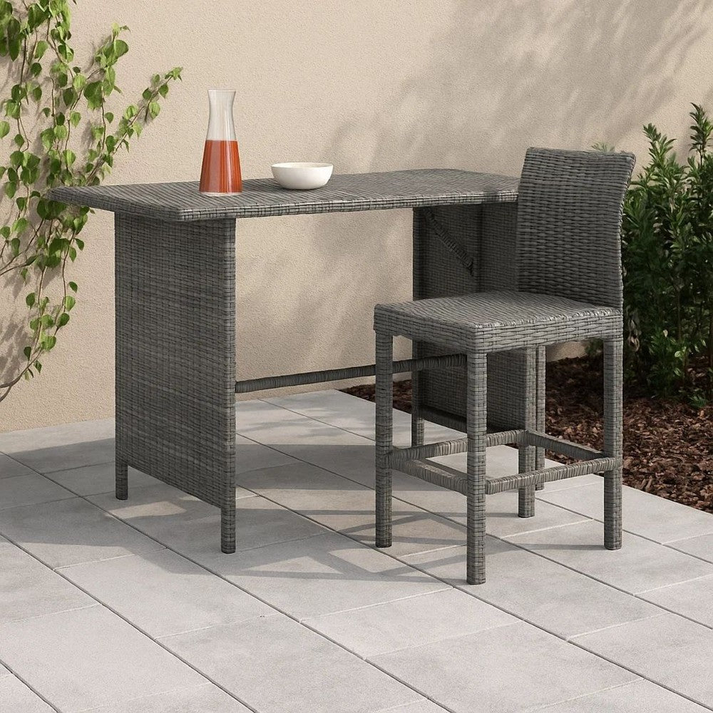 Outdoor Dining Table, Rectangular 43 Inch, Black Rattan, Steel Frame