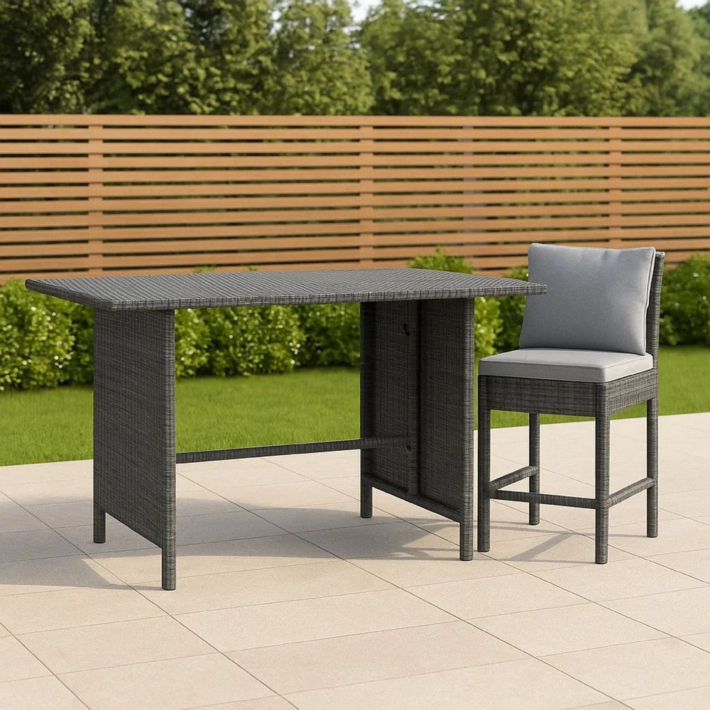Outdoor Dining Table, Rectangular 43 Inch, Black Rattan, Steel Frame