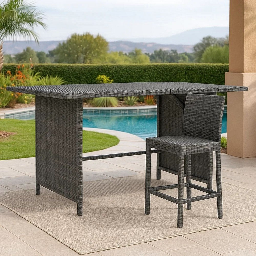 Outdoor Dining Table, Rectangular 43 Inch, Black Rattan, Steel Frame