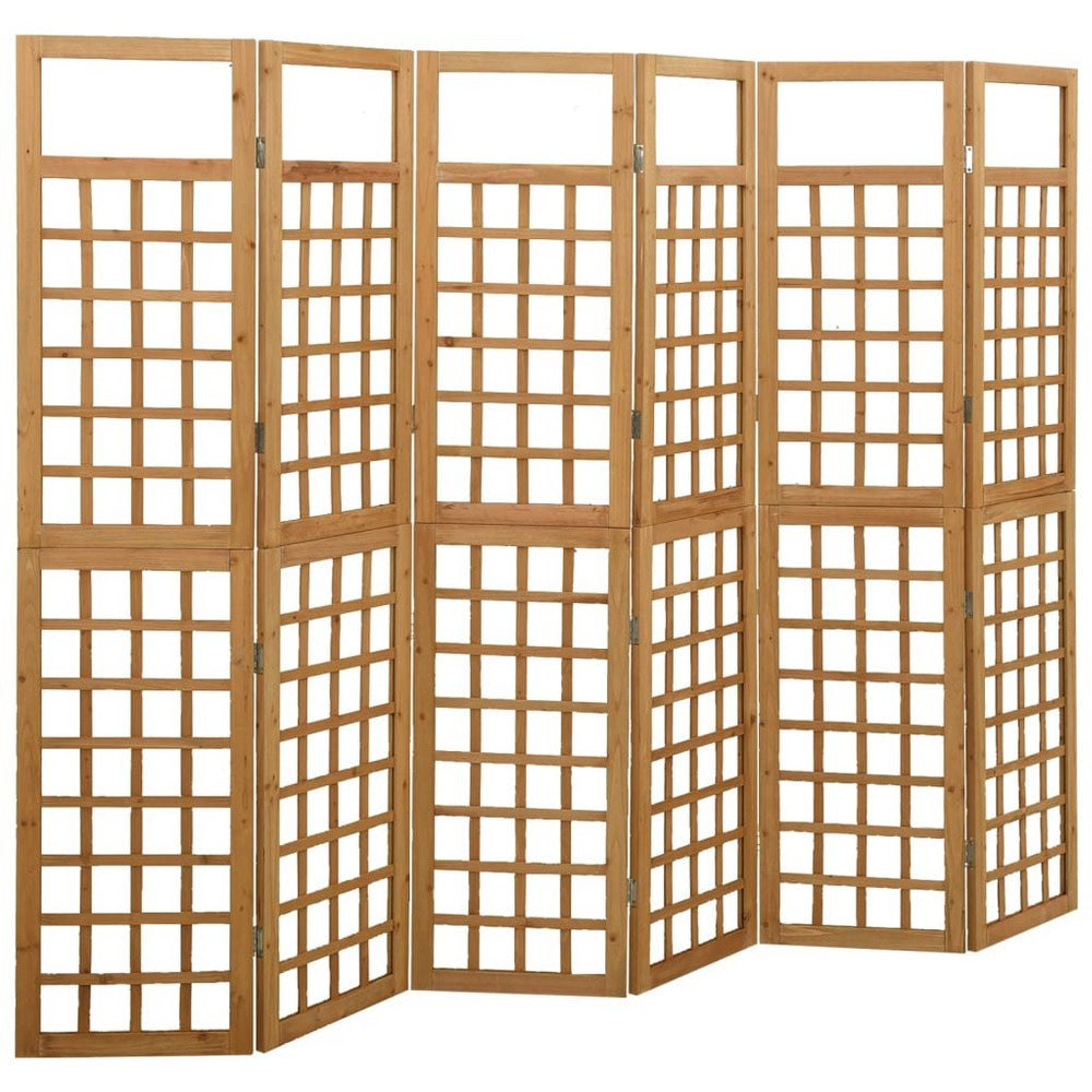 6 Panel Room Divider Trellis Foldable Brown Solid Wood Frame 96 Inch BM325843