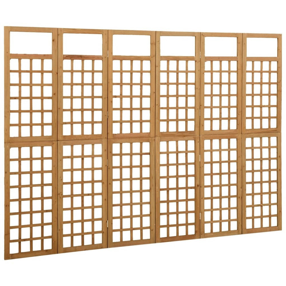 6 Panel Room Divider Trellis Foldable Brown Solid Wood Frame 96 Inch BM325843