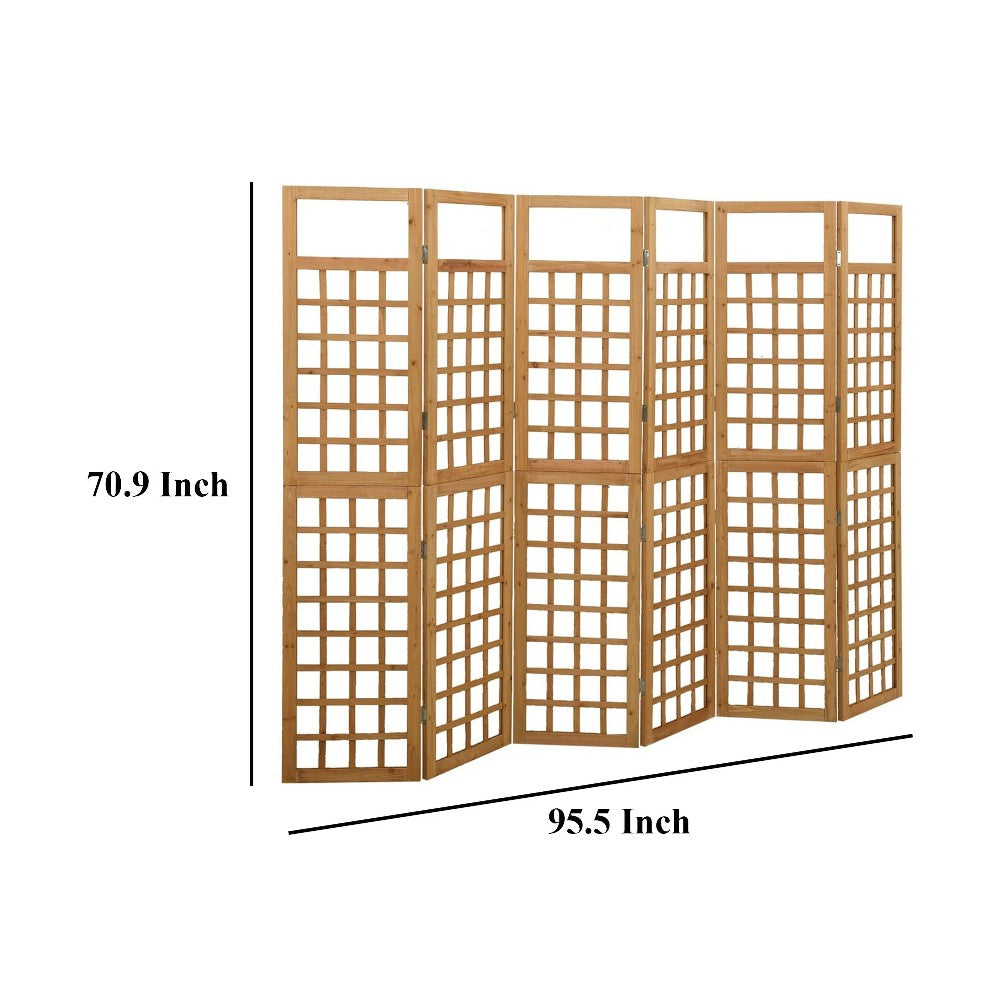 6 Panel Room Divider Trellis Foldable Brown Solid Wood Frame 96 Inch BM325843
