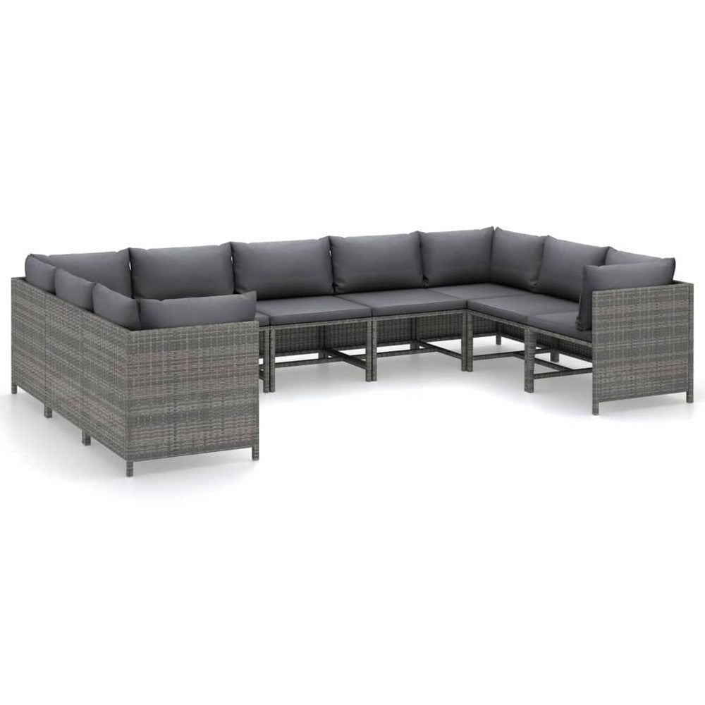Outdoor 9pc Modular Lounge Sofa Set Gray Cushions and Poly Rattan BM325847