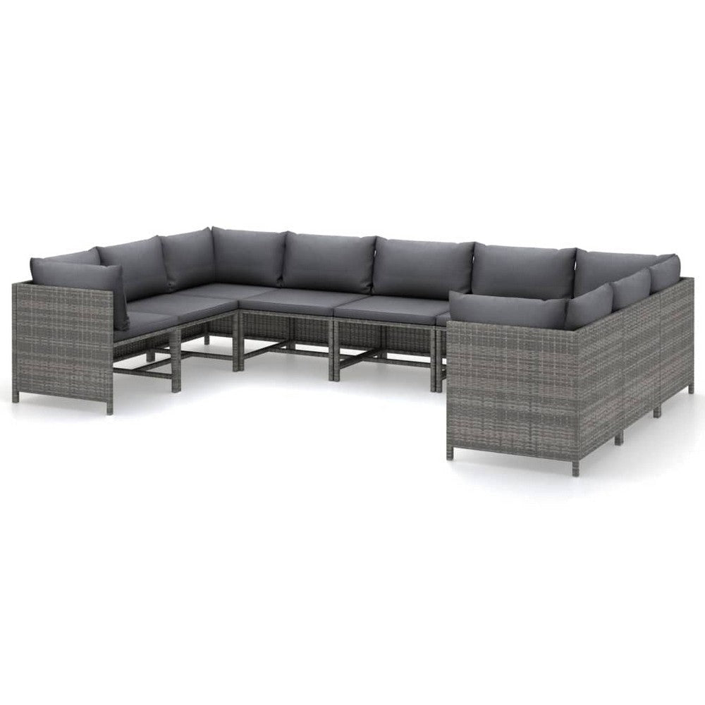 Outdoor 9pc Modular Lounge Sofa Set Gray Cushions and Poly Rattan BM325847