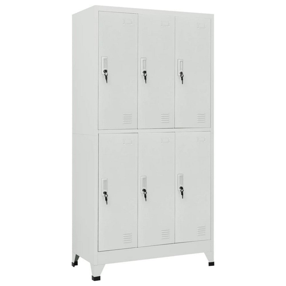 Nova Locker Cabinet, 6 Storage Compartments, Gray Steel, 71 Inch