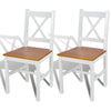 Dining Side Chair Set of 2, X Back Design, White, Brown Pine Wood