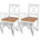 Dining Side Chair Set of 2, X Back Design, White, Brown Pine Wood