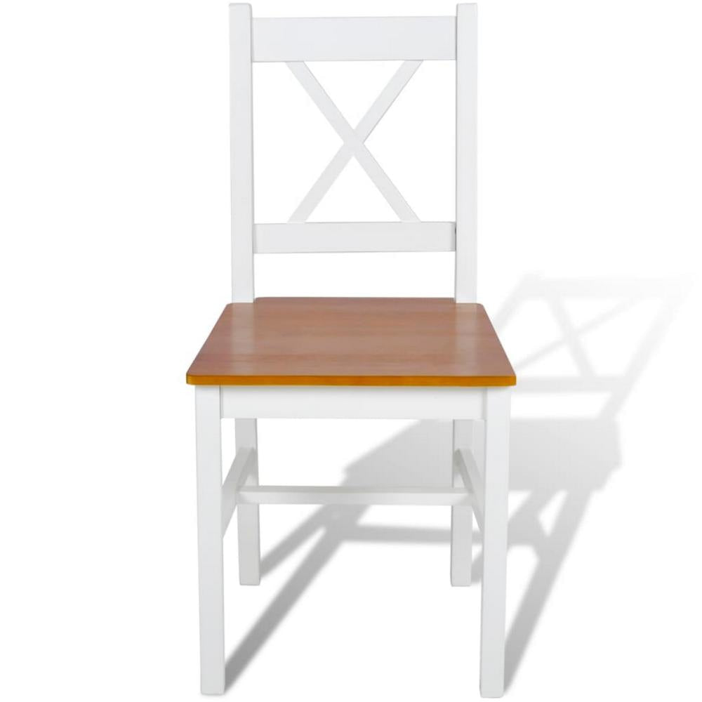 Dining Side Chair Set of 2 X Back Design White Brown Pine Wood BM325849