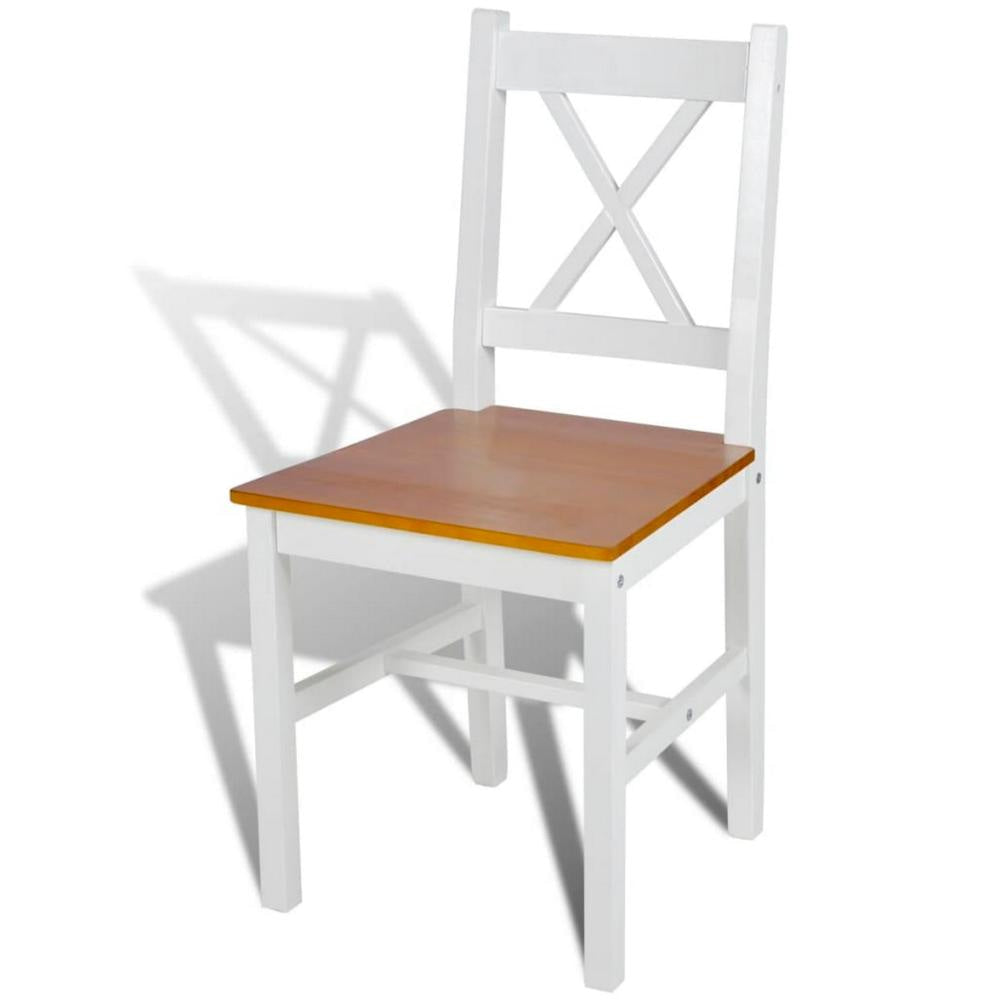 Dining Side Chair Set of 2 X Back Design White Brown Pine Wood BM325849