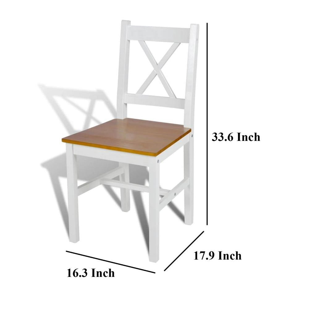 Dining Side Chair Set of 2 X Back Design White Brown Pine Wood BM325849