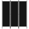 Dina 3 Panel Room Divider Screen, Black Fabric and Iron, 71 Inch