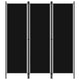 Dina 3 Panel Room Divider Screen, Black Fabric and Iron, 71 Inch