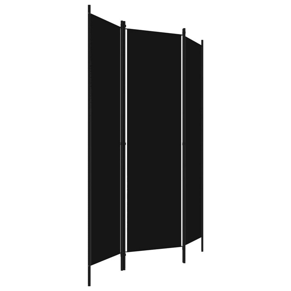 Dina 3 Panel Room Divider Screen Black Fabric and Iron 71 Inch BM325850