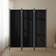 Dina 3 Panel Room Divider Screen, Black Fabric and Iron, 71 Inch