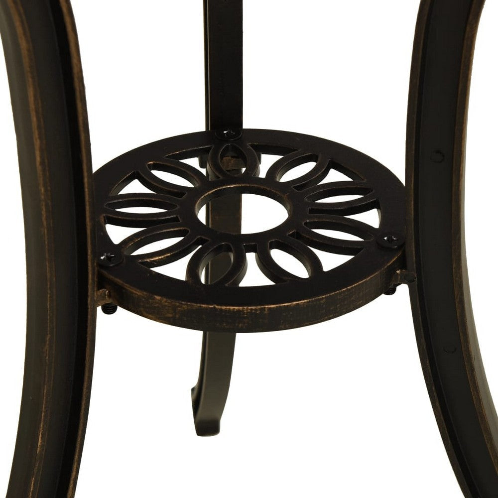 Outdoor Breakfast Table Round 24 Inch w Umbrella Holder Bronze Metal BM325851
