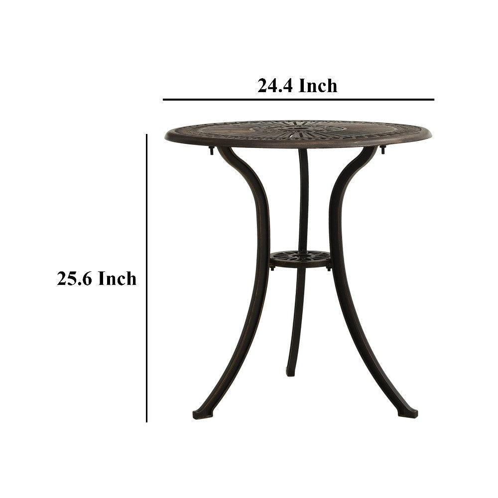 Outdoor Breakfast Table Round 24 Inch w Umbrella Holder Bronze Metal BM325851