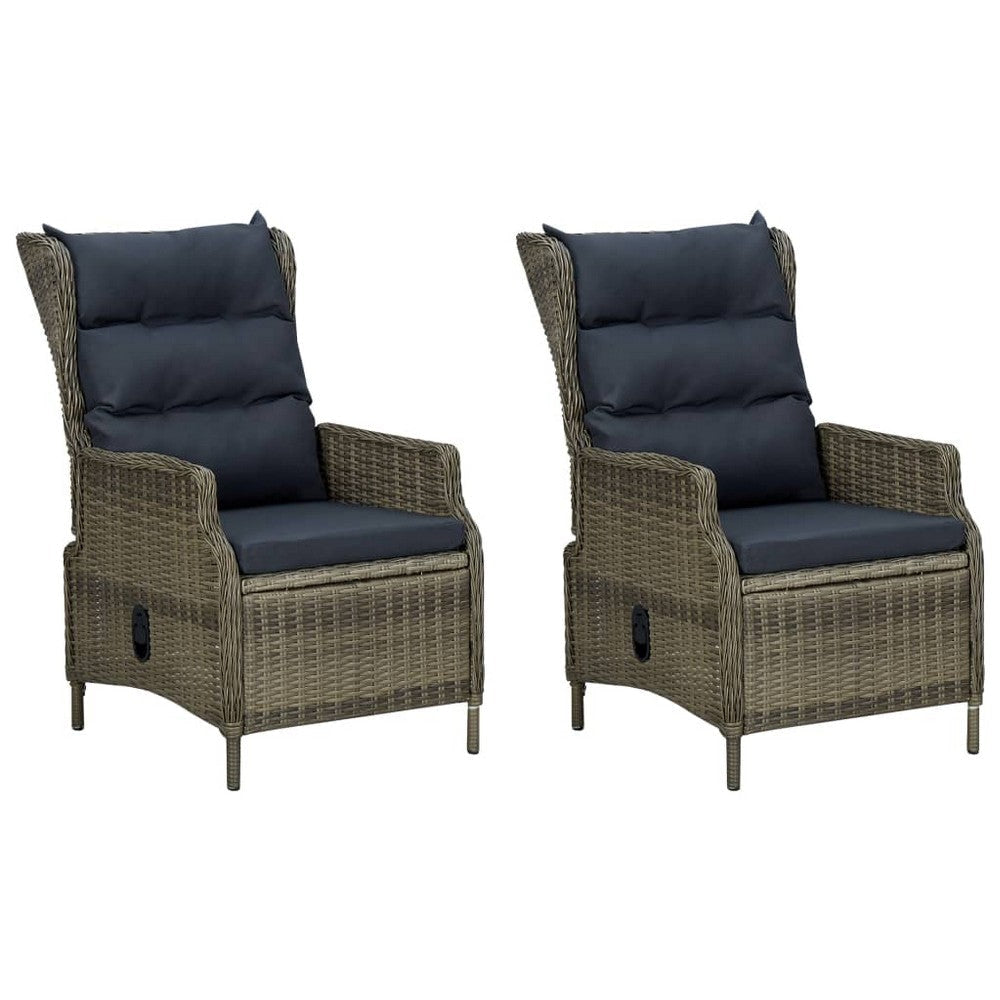 3pc Outdoor Lounge Chair Set with 1 End Table Black Brown Rattan BM325852