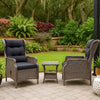 3pc Outdoor Lounge Chair Set with 1 End Table, Black, Brown Rattan