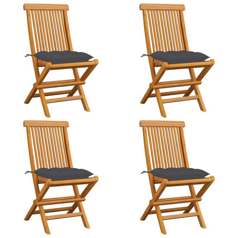 Outdoor Dining Folding Chairs Set of 4 Gray Cushions Brown Teak Wood BM325853