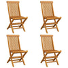 Outdoor Dining Folding Chairs Set of 4 Gray Cushions Brown Teak Wood BM325853