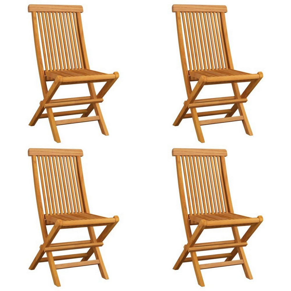 Outdoor Dining Folding Chairs Set of 4 Gray Cushions Brown Teak Wood BM325853