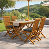 Outdoor Dining Folding Chairs Set of 4, Gray Cushions, Brown Teak Wood